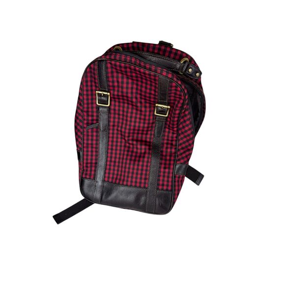 Fossil Other - Fossil Plaid Backpack Red Tartan Canvas Bag Leather Trim Travel Work School